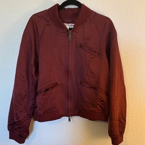 Free People Maroon Textured Bomber Jacket